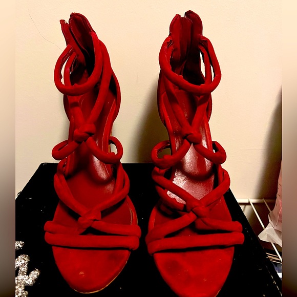 Zara Red Suede Strappy Heels - Picture 1 of 5